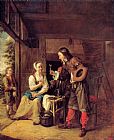 Glass Canvas Paintings - A Man Offering a Glass of Wine to a Woman
